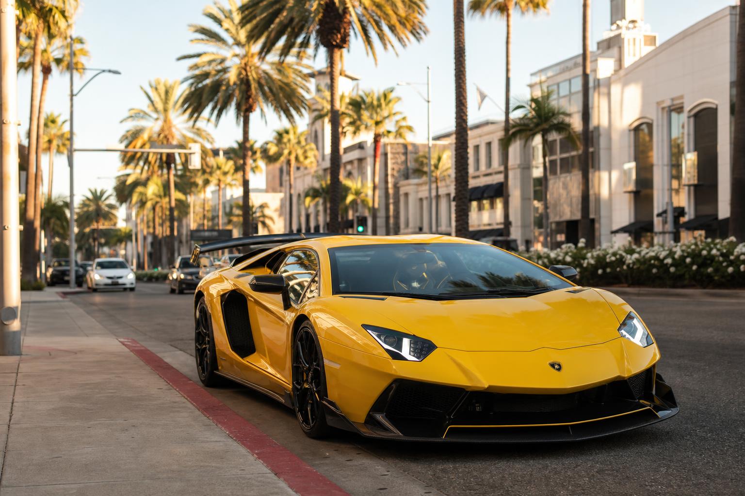 2024 Lamborghini Aventador SVJ in Giallo Orion — Rich Luxury Rental fleet, North Hollywood